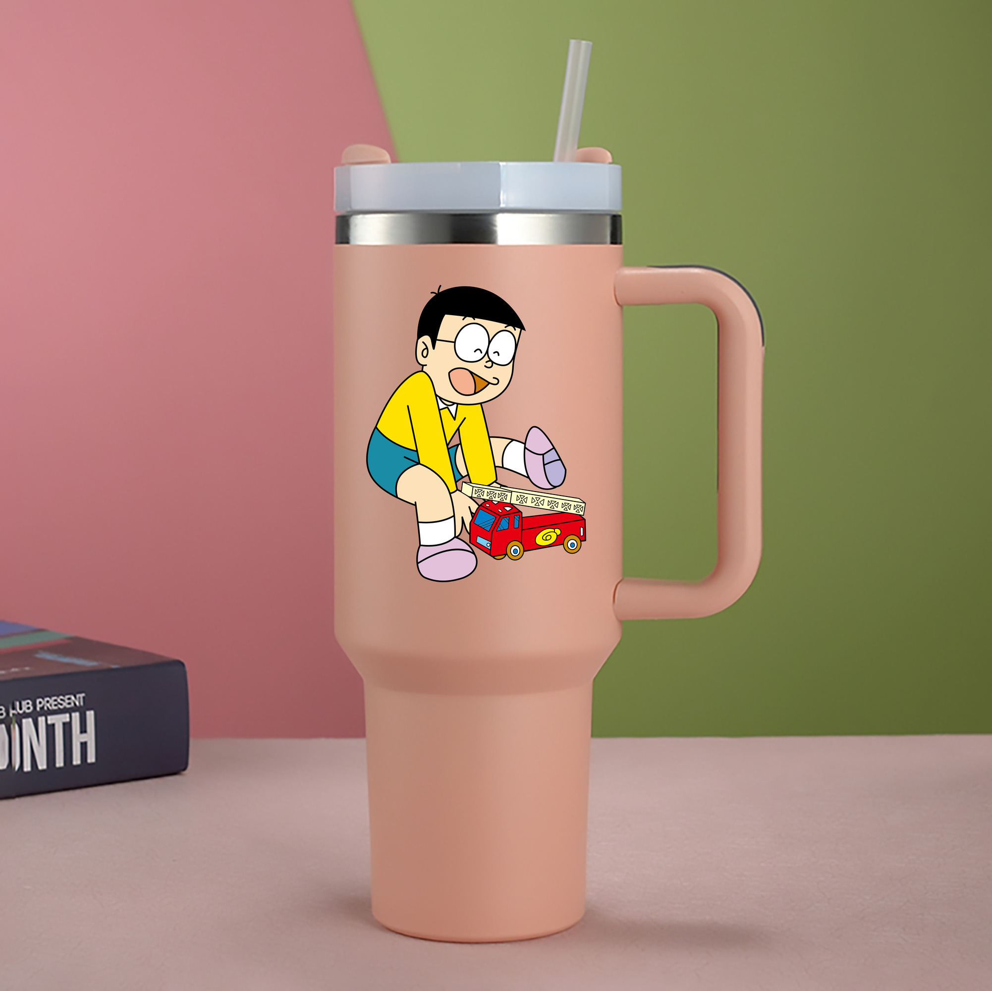 （画像用） ドラえもん 野比 のび太 Doraemon Nobita Nobi 1200mL車用タンブラー - クリスタルステッカー（プラスチックストロー付き）