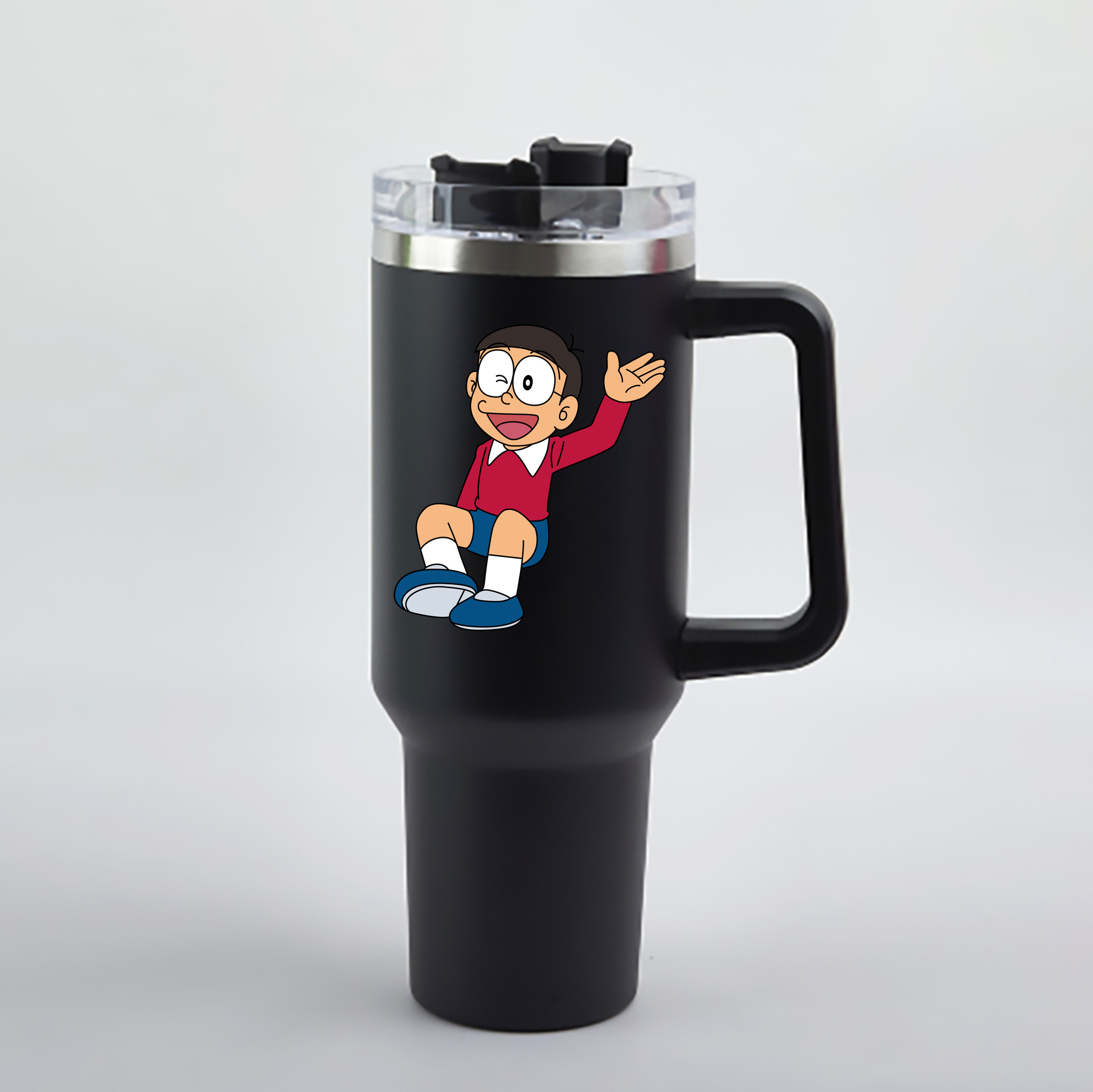（画像用） ドラえもん 野比 のび太 Doraemon Nobita Nobi 1200mL車用タンブラー - クリスタルステッカー（プラスチックストロー付き）