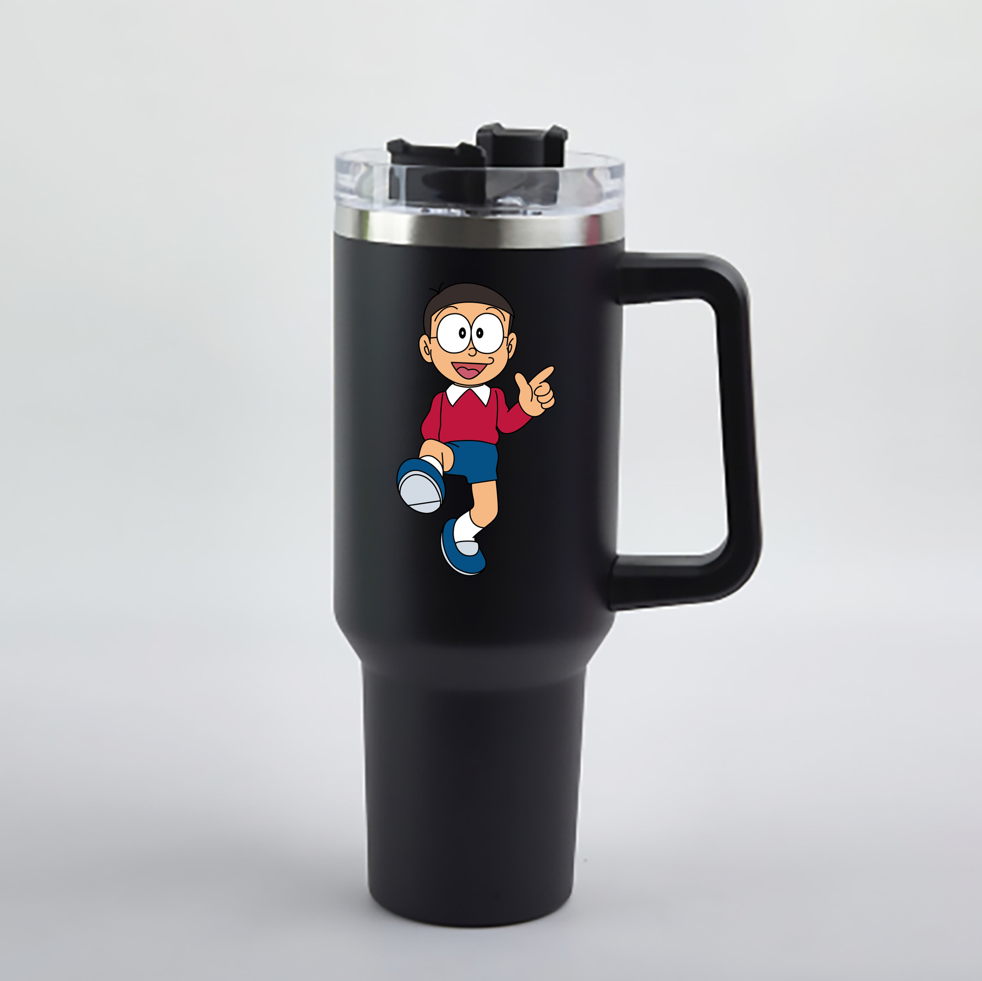 （画像用） ドラえもん 野比 のび太 Doraemon Nobita Nobi 1200mL車用タンブラー - クリスタルステッカー（プラスチックストロー付き）