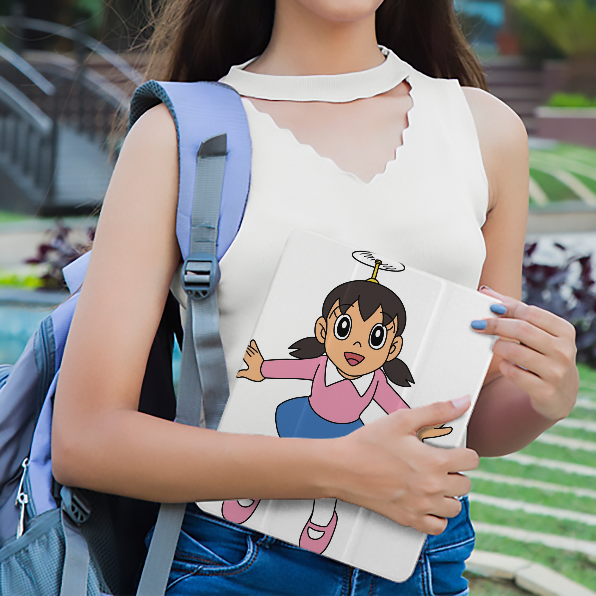 ドラえもん みなもと しずか Doraemon Shizuka Minamoto IPad ケース ペン収納付き 三つ折りスタンド PUレザー×シリコン 対応機種9.5/10.5/10.9インチ